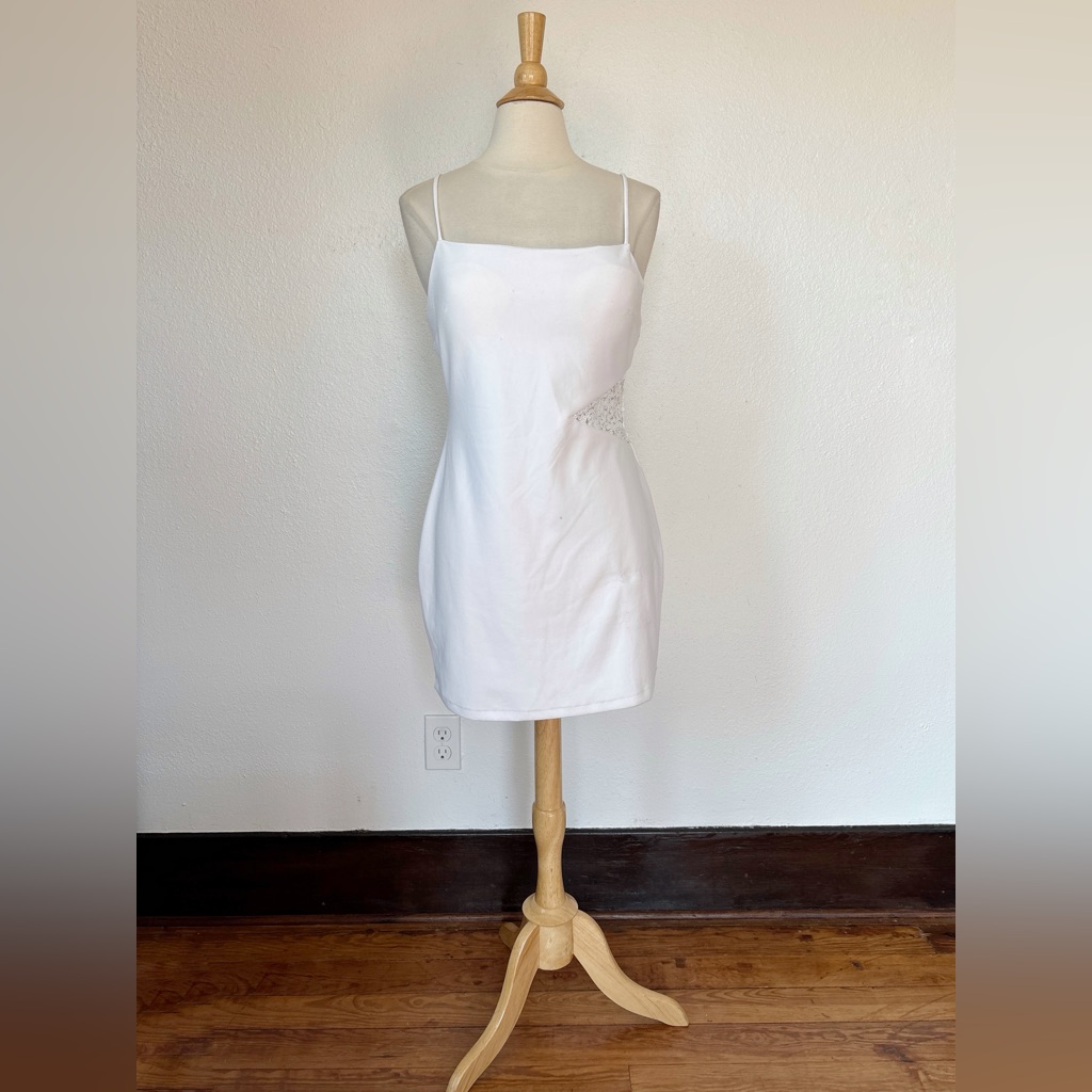 White Sequin Accent Sleeve Mini Cocktail Dress
